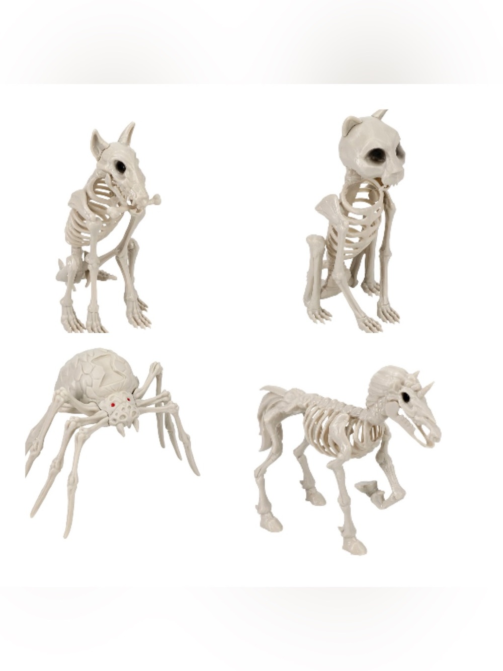 Halloween Pets Skeleton Dog, Cat, Spider, Unicorn Set (4) Total